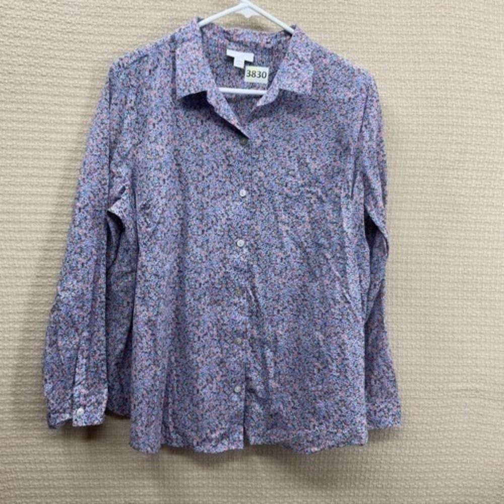 J. Jill Ditsy Floral Button Up Long Slv. Cottage Peasant Shirt Women L Indonesia